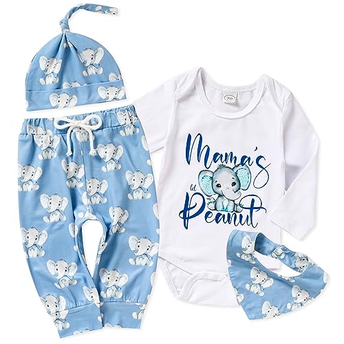 Image of TITKKOP Newborn Baby Boy Clothes,Toddler Boys Long Sleeve Romper Pants+Hat+Bibs 4pcs Fall Winter Infant Baby Boy Outfits