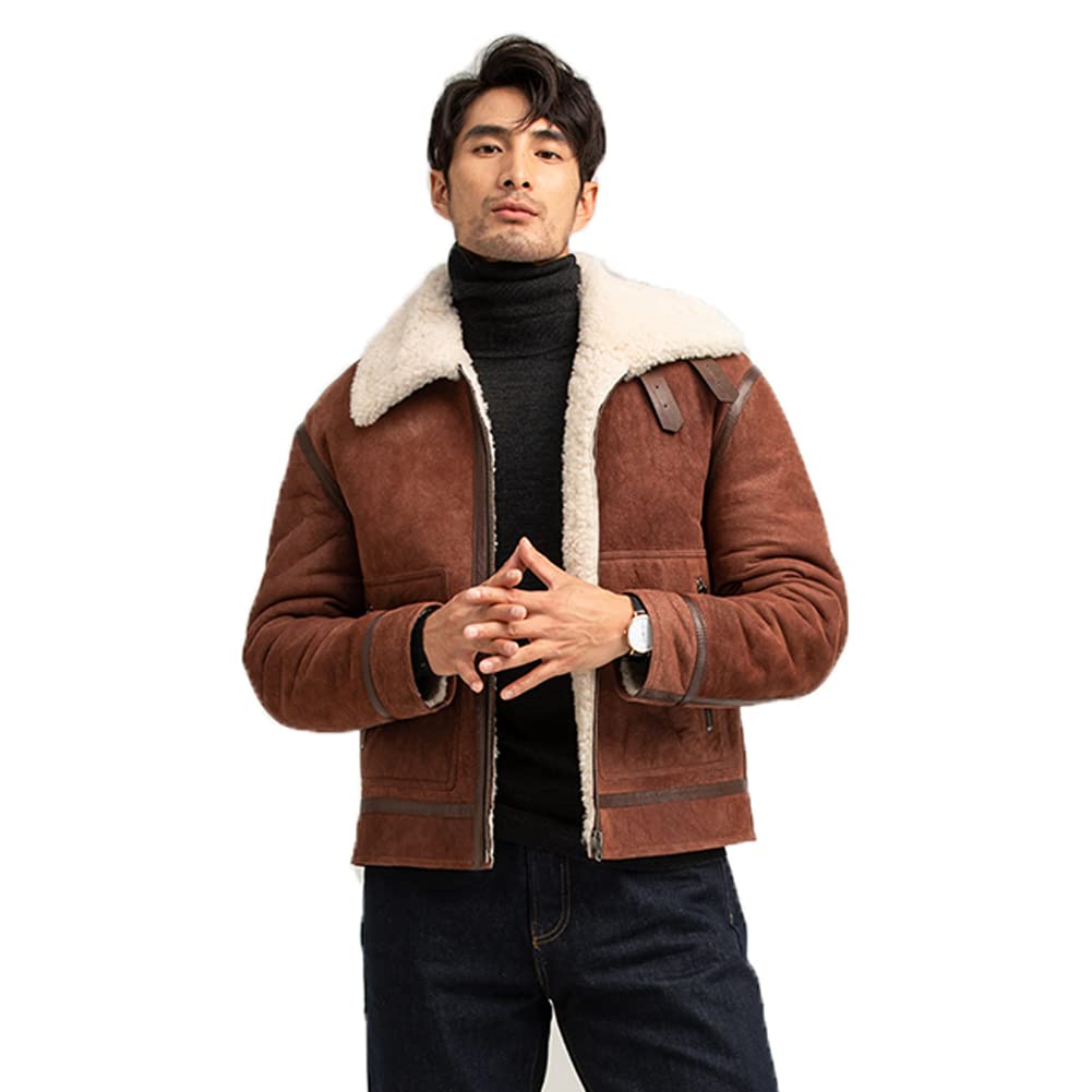 Amazon | [Denny&Dora] メンズ 赤茶色 ムートン ジャケット 空軍  