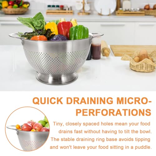 Image of Stainless Steel Colander for Kitchen | 5 Quart Durable Rice and Pasta Strainer with Handle | Oversized Handles | Nesting Design | Rust-Resistant & Dishwasher Safe