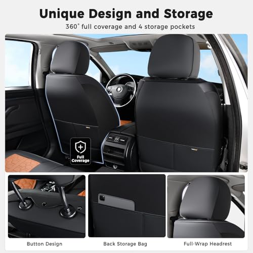 Huidasource Seat Covers, Car Seat Covers Front and Rear Seat Full Set, Full Coverage Waterproof Nappa Leather Car Seat Cushion Covers Protector Fit for Most Cars SUV Trucks, Black & Brown by Huidasource - Used condition - Image 4