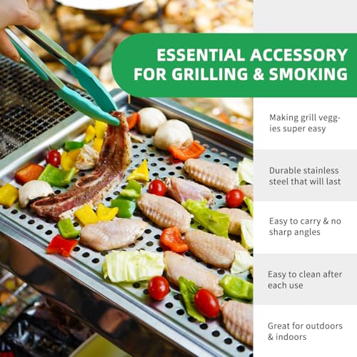 HALNYHYFD Grill Pan, Vegetable Grill Topper Stainless Steel Grill Pan for Outdoor Grill, 18X12 Inch Large Perforated BBQ Grill Tray, Heavy-Duty Tray for Grilling Vegetable & Meat Grills - Thumbnail 4