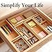 Bamboo Drawer Organizer 5 Pcs for Kitchen Multi-purpose Storage Dividers for Kitchen, Office, Jewelry, Cosmetics, Wooden Drawer Dividers for Drawer Organizer Desk Organizer Gift for Women Gifts Idea