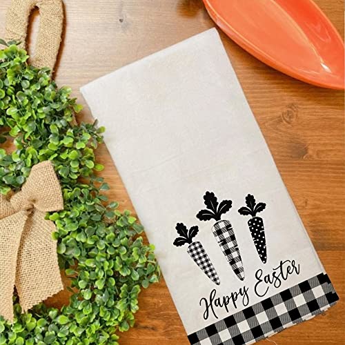 Easter Kitchen Towels For Easter Decor Black Buffalo Plaid Check Bunny Dish Towels 18X26 Inch Ultra Absorbent Bar Drying Cloth Carrot Hand Towel For Kitchen Bathroom Party Easter Decorations Set Of 2 #TOP2