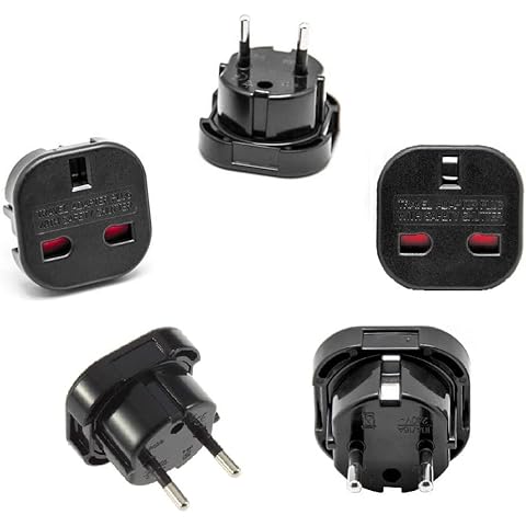 5pk UK to EU Plug Adapter - Shaver Electric Toothbrush Plug to EU Spain Morocco Egypt Turkey Europe Converter Type C, E, F - BLACK (Pack of 5) Cover