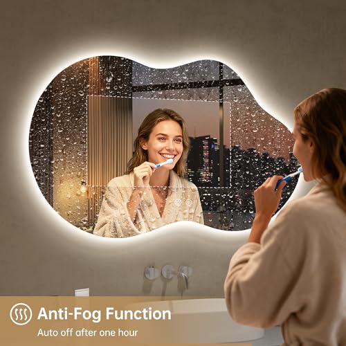 LOVESPEJO Irregular Backlit Mirror Bathroom 40x24 Inch, Asymmetrical Cloud LED Bathroom Mirror with Lights, Fogless, Dimmable, 3 Color Changing, Shatterproof,Horizontal/Vertical by LOVESPEJO - Image 3