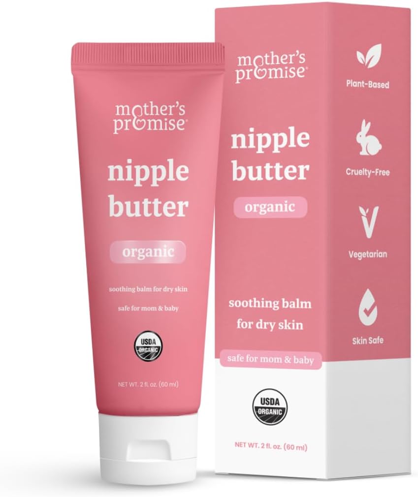 Organic Nipple Butter for Breastfeeding Mothers | Lanolin Free Nipple Cream, Safe for Nursing Moms & Babies | No Need to Wash Balm for Dry Skin & Breast Feeding, Breastfeeding Essentials