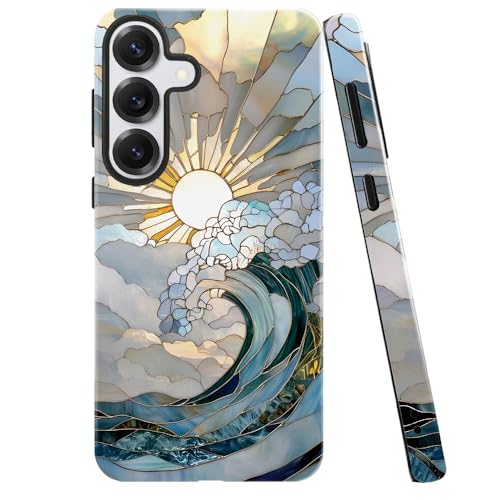TnXee Case for Samsung Galaxy S25 Plus,Ocean Waves Sunrise Phone Case Drop Resistant Glossy 2 in 1 Solid Dual-Layer Cover for Girl Women