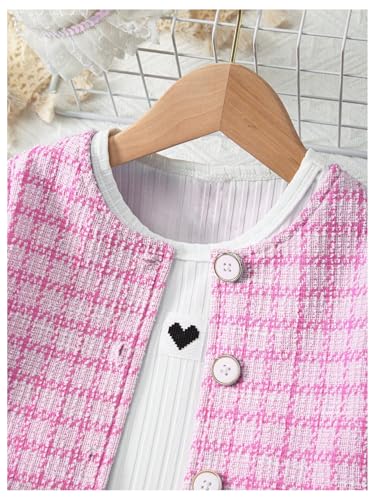 Image of Floerns Toddler Girl's 3 Piece Outfit Plaid Print Jacket with Belt Skirts Rib Knit Tank Top