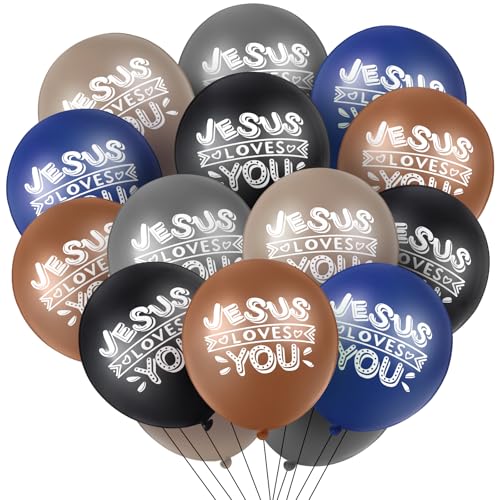 Image of Gejoy 60 Pcs Jesus Loves You Balloon 12 Inch Latex Christian Religious Jesus Balloon Party Decor for He Is Risen Party Decor Favor Cross Church Event Birthday Sunday Supplies(Neutral Colors)