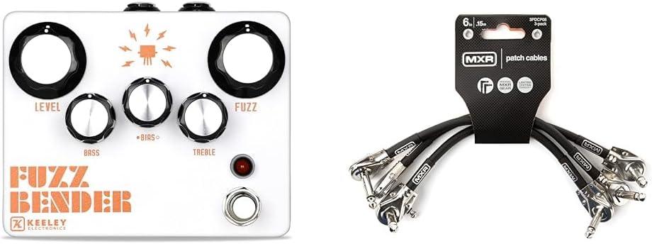 Keeley Fuzz Bender, White Guitar Effect Pedal & MXR 3 Pack 6 in Patch Cables Bundle