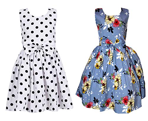 Image of Casual Frock for Baby Girls,Blue Printed and Olive Printed,Pack of 2