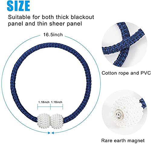 Image of Home Cloud Magnetic Curtain Tiebacks Convenient Drape Tie Backs - Pearl Decorative Rope Holdback Holder for Window Drapries Color Multi (1pair 2 pcs) (Navy)