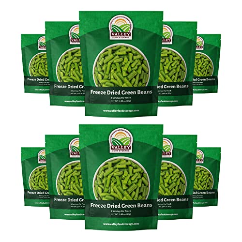 Image of Valley Food Storage Freeze Dried Green Beans | 10-Bag Bucket, 28.2 oz | Premium Emergency Food Supply, 25 Year Shelf Life | Non-GMO Prepper Food for Camping, Cooking & Long-Term Storage, Packaged in USA