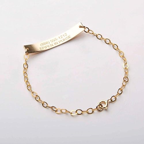 Miniatura 4 de Medical Alert ID Bracelet, Custom Adjustable Medical ID, Personalized Gold Bar Engraved, 14K Gold Filled, Rose, Sterling Silver (CG290N_1.5X0.25).