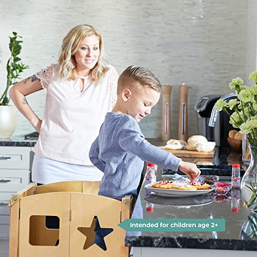 Guidecraft Classic Kitchen Helper® Stool And 2 Keepers - Natural: Wooden Adjustable Height, Folding Kitchen Step Stool For Toddlers, Chalkboard And Whiteboard Message Boards, Supports Up To 125Lbs #TOP1