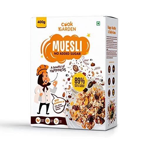 Image of CookGarden No Added Sugar Muesli 400g | Breakfast with 89% Whole Grains, Almond+ Seeds | Rich In Fiber, Protein & Energy