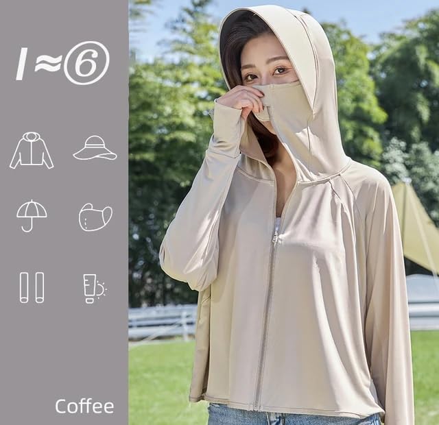Image of SPF 50+ Long Sleeve UV Sun Protection Clothing Jacket Hiking Sun Shirt Zip Up Hoodie with Pockets For Summer