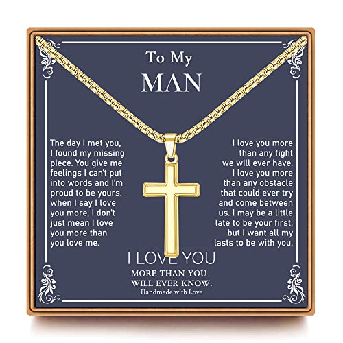 Gifts for Men - Cross Necklace Gifts for Men, Black/Gold/Silver Cross Necklace Stainless Steel Cross Necklace for Men Gifts Dad Son Birthday Gifts for Dad Son Husband Necklace for Men