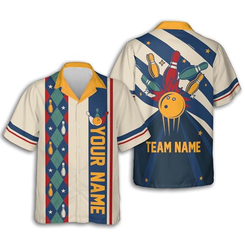 LASFOUR Custom Funny Bowling Shirts for Men Retro, Vintage Bowling Button-Down Short Sleeve Hawaiian Shirt Bowling for Men2