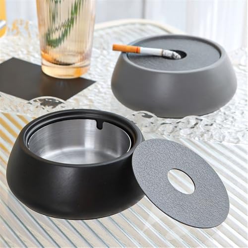 Cendrier anti odeur et vent en ciment avec réservoir inox amovible pour table extérieure