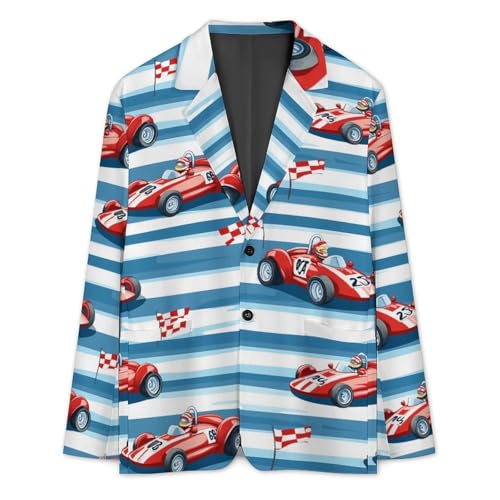 Red Race Car with Checkered Flags Men's Slim Suit Long-Sleeve Prom Tuxedo Classic Two Button Business Jacket3