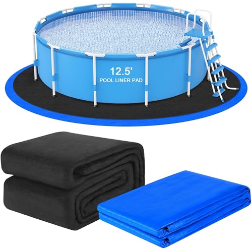 Hahood 2 Pieces 12.5FT Round Pool Liner Pad for Above Ground Swimming Pools Waterproof Swimming Pool Mat and Felt Liner Pad for Puncture Resistant, Extend Liner's Life