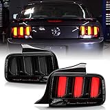 ACANII -For 2005-2009 Ford Mustang Black Housing Smoked Lens LED Tube Sequential Signal Tail Lights Brake Lamps Assembly