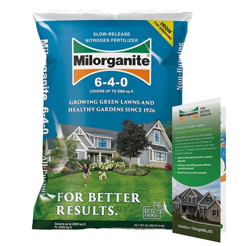 Milorganite All-Purpose Eco-Friendly Slow-Release Nitrogen 6-4-0 Fertilizer, 32 lb Bag - for Lawns,...