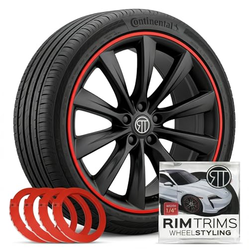RT Rim Protectors 1/4 Inch Wide Wheel Lip Protection | Curb Rash Savers | Set of 4 | Durable Rim Guards | Easy to Install Universal Fit (Red Fire)