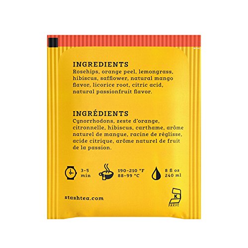 Image of Stash Tea Mango Passionfruit Herbal Tea - Naturally Caffeine Free, Non-GMO Project Verified Premium Tea with No Artificial Ingredients, 20 Count (Pack of 6) - 120 Bags Total