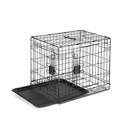 Amazon Basics Foldable Metal Wire Dog Crate with Tray, Double Door, 61 cm