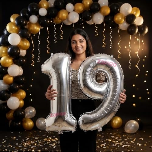 Image of Balloonistics Silver 40-Inch Foil Number 19 Balloon - Helium or Air Fill for 19th Birthday, Anniversary Party Decoration, Photo Booth Backdrop, Cake Table Decor