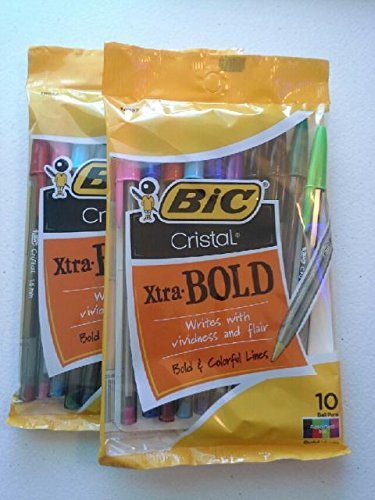Cristal Xtra Bold Pens Multi Colors 10 Pack (2 Sets of 10 Each)