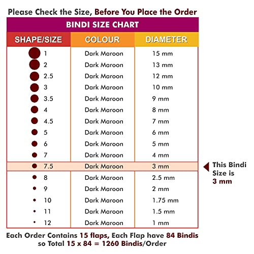 Image of Velvet Kumkum Bindi with 15 Flaps Box - Self Adhesive, Reusable for Women Ladies Girls (Size 7.5, Diameter 3mm, Dark Maroon)