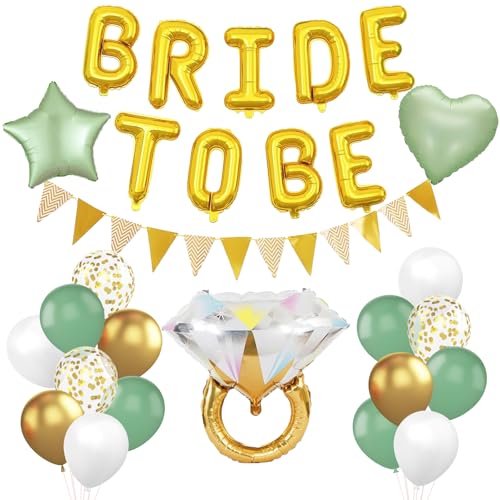 Decoração Bride Globos, Bride alumínio Globo, Balloon Helio Bride, com BRIDE TO BE Letras Balloon, estrela e forma de coração, balões de confeteti, despedida de solteira acessórios (verde)