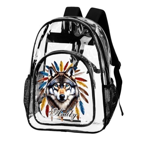 Custom Tribal Wolf Clear Backpack with Name Personalized Transparent Bookbag for Boys Girls PVC Waterproof Backpack Large Capacity Back to School Gifts2