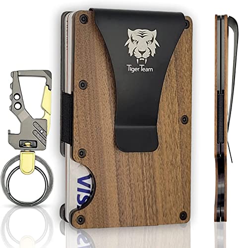 Tiger Team MINIMALIST Wooden WALLET, FREE KEYCHAIN, RFID BLOCKING, CARD HOLDER Wallet with Money Clip, BEAUTIFUL GIFT BOX ,THE BEST GIFT FOR MEN & WOMEN (Wood, Wooden)
