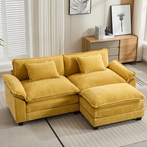 Image of Oprisen 86 inch Modular Sectional Sofa, Comfy Cloud Couch Sectional Sofa with Ottoman, Chenille Sofa Sleeper Deep Seat Sofa with Throw Pillows for Living Room (Yellow, 86 inch- L Shape)
