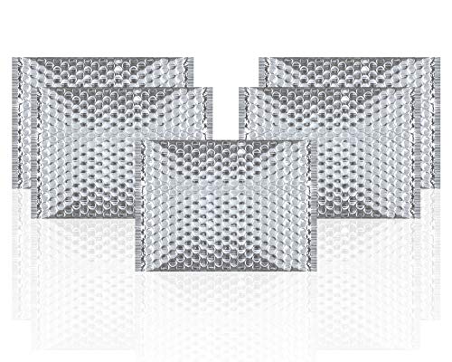 Amiff Thermal Insulated Bubble Mailers 13.75 x 10.5 Food Grade Padded envelopes 13 3/4 x 10 1/2 Pack of 5 Silver Cushion envelopes. Peel and Seal. Metallic foil. Mailing, Shipping, Packing.
