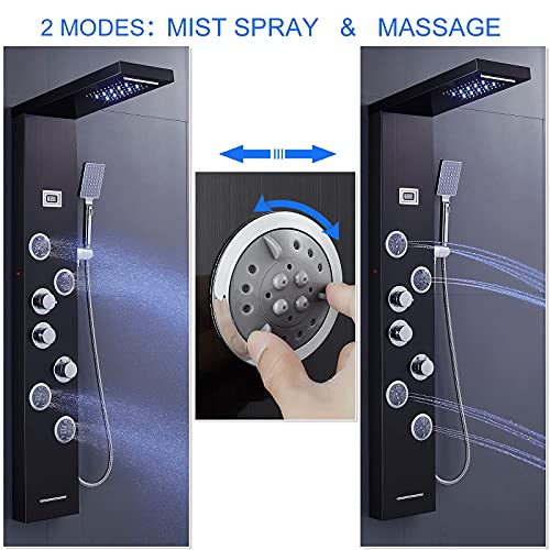 Image of 5-in-1 LED Shower Panel Tower System Stainless Steel Black