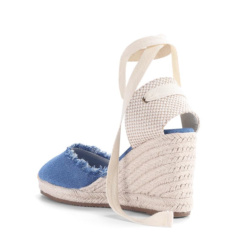 Image of Womens Espadrille Wedge Sandals Closed Toe Platform Lace Up Ankle Strap Slingback Summer Dress Shoes