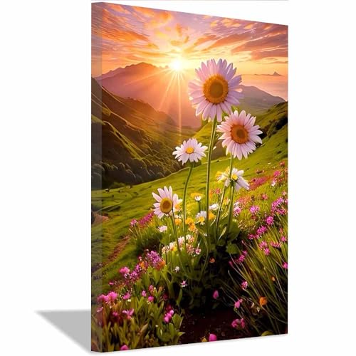Impression moderne pâquerettes au coucher de soleil pour une atmosphère douce et chaleureuse