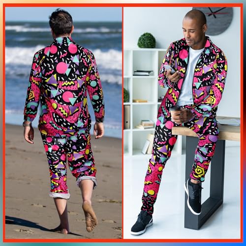 Image of Arssm Retro 80s 90s Outfit Sets for Men Vintage Jacket and Joggers Sweatpants 80s Tracksuit Streetwear