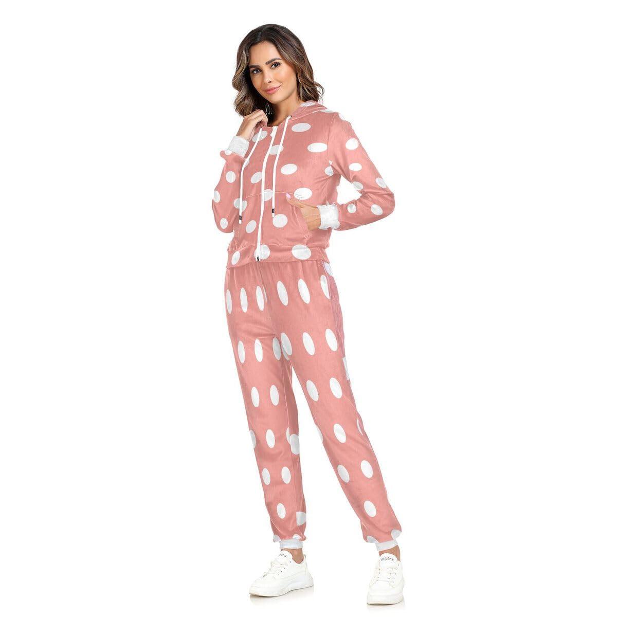 Conjunto deportivo de 2 piezas para mujer, diseño de lunares abstractos, manga larga, con lunares