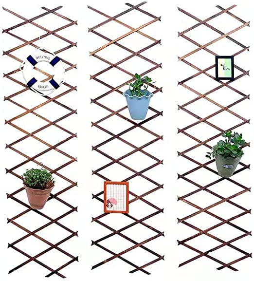 JOHN'SDECOR Wooden Fence Wall Hanging Wooden Fence For Wall Wooden Plant Trellis Frame Wooden Wicker Fence For Home Expendable Wooden Garden Fence Wooden Fence Portable For Garden (Brown)