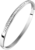 Sterling Silver Diamond Bangle Bracelet for Women - Tarnish-Resistant Stainless Steel, Sparkling Crystals, Elegant Gift