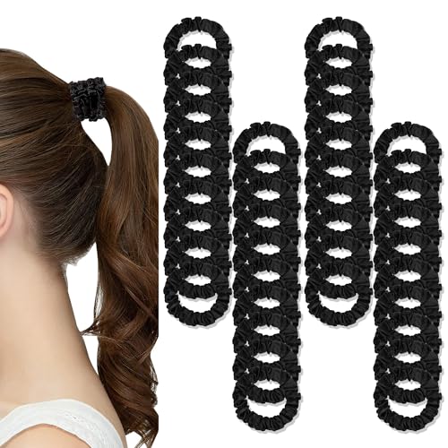 Image of 40 pcs Satin Hair Scrunchies for Women, Softer than Silk Scrunchies Black Satin Hair Ties Both for Thick and Thin Hair Ponytail Holders, No Damage No Crease Hair Ties Accessories for Girls