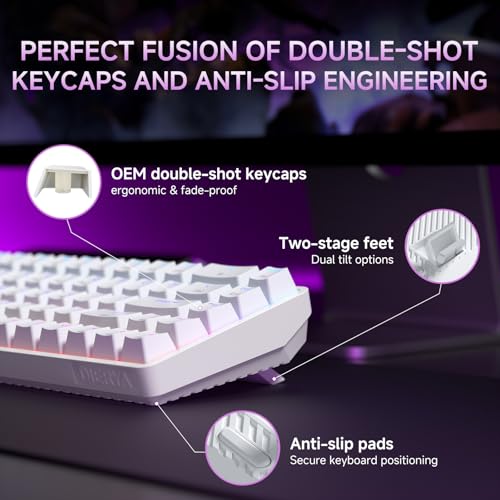 Image of DIERYA DK68 60% Wireless Mechanical Gaming Keyboard, 3-Mode, Bluetooth 5.0 /2.4G /USB-C, RGB Backlit, 68-Key Compact Mini for Windows, Mac, Linux - Linear Red Switch - White