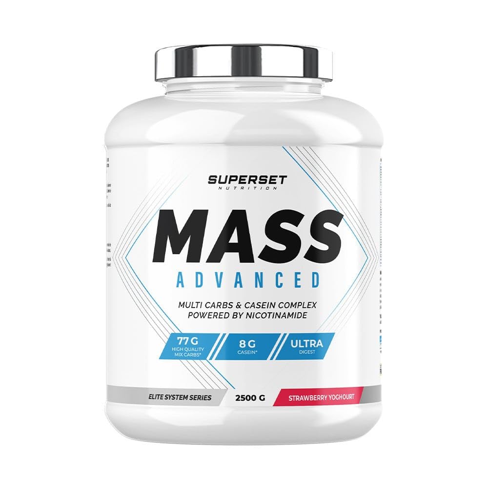 Superset Nutrition - Mass Advanced (2,5kg) - Gainer - Favorise le gain de masse musculaire et la récupération, apport important en calories + Vitamines - Énergie et digestion améliorées - Fraise