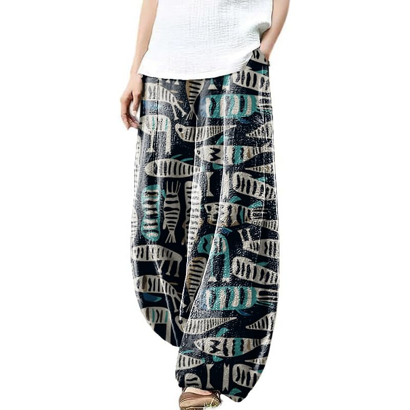 MARSVOVO Harem Pants for Women Wide Leg Loose Funny Cute Animal Graphic with Pockets Casual Outdoor Palazzo Pants